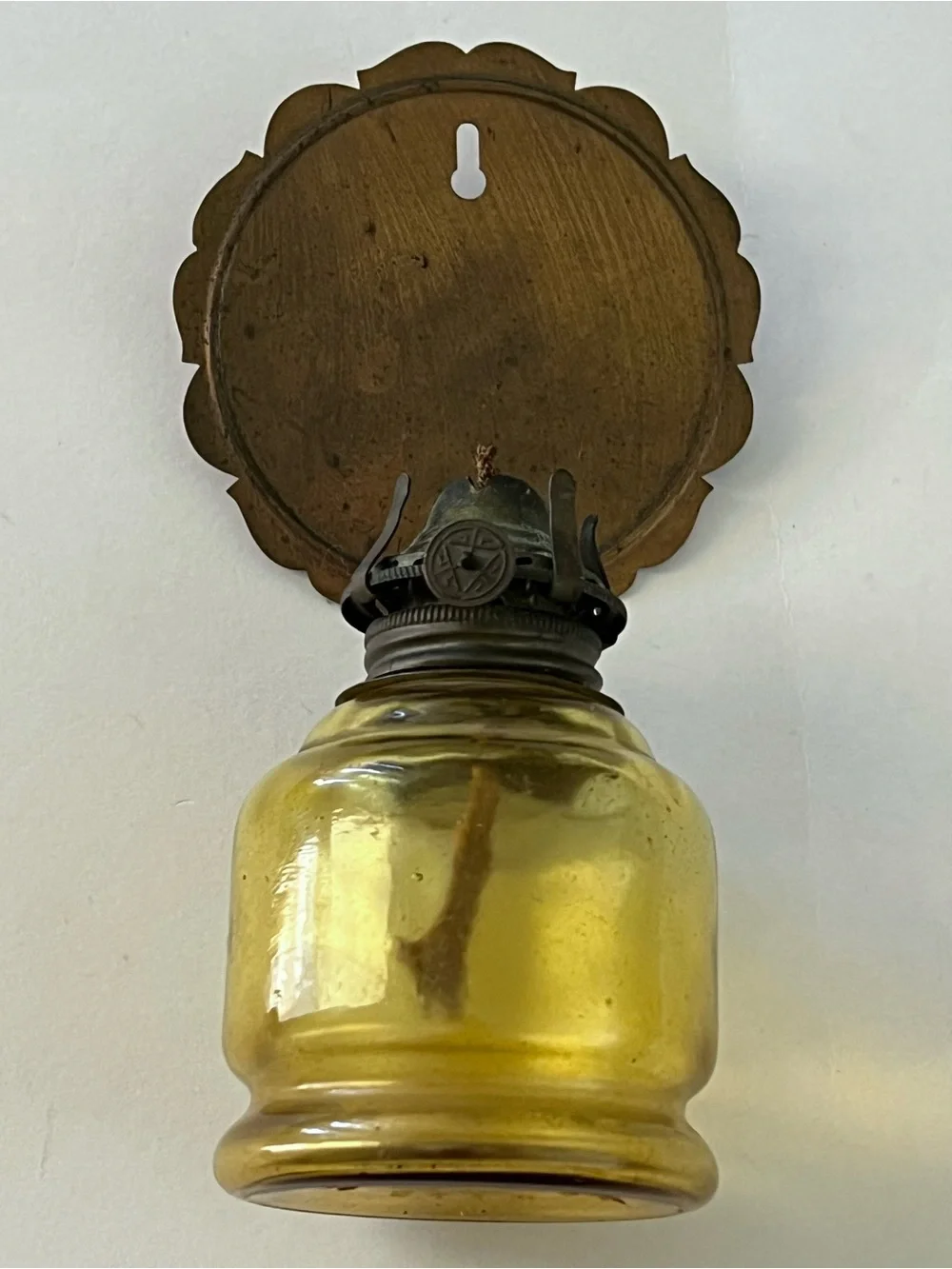 Vintage Salem Lamp Amber Glass Wall Mount Oil Lamp Made In Japan Kerosene Sconce